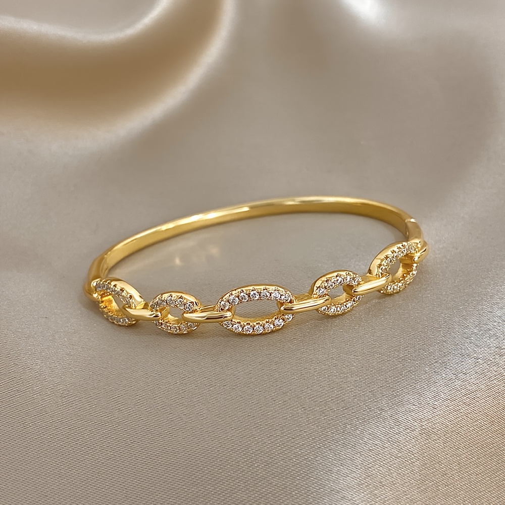 Gold-Plated Charm Bracelet with Rhinestones, Luxurious Gift